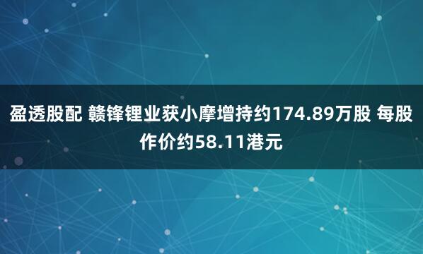 盈透股配 赣锋锂业获小摩增持约174.89万股 每股作价约58.11港元
